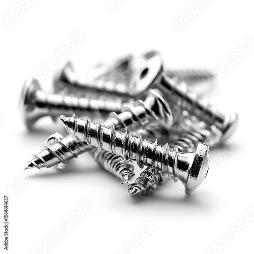 Professional image of screws on a pure white background. Created to meet Adobe Stock standards for commercial use and design projects.