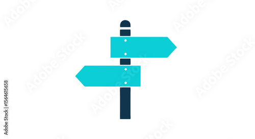Cyan Directional Arrows on Blue Signpost Minimalist Wayfinding Sign with Dual Pointers