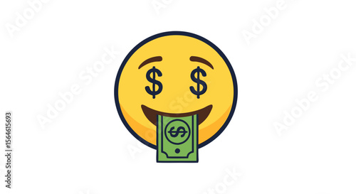 Money-Themed Emoji with Dollar Sign Eyes  Yellow Emoji with Green Dollar Bill Graphic 