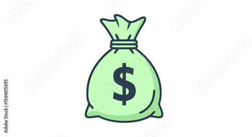 Cartoon Money Bag with Dollar Sign – Finance and Wealth Symbol  Simple Cartoon Money Sack – Budgeting and Savings Concept