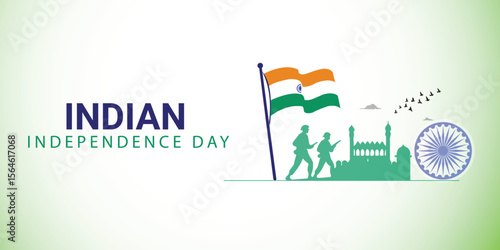 Indian Independence Day Vector Illustration with Flag, Soldiers and Ashoka Chakra