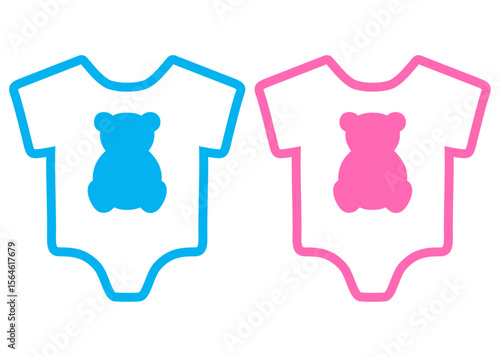 Logo de mono de bebé con líneas con oso de peluche en color azul y rosa 