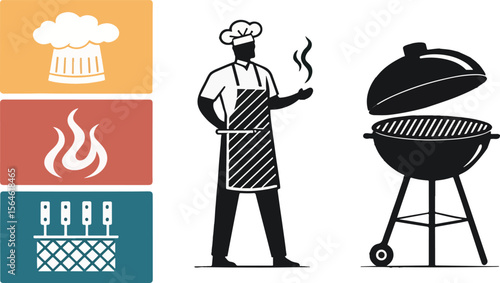 Grill Silhouette vector design, Grill Illustration vector design, Set of Grill vector design