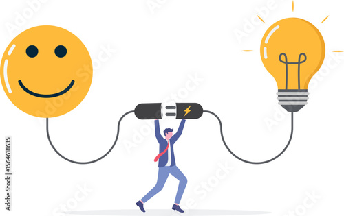Positive thinking, optimistic mindset or good attitude to success in work,

