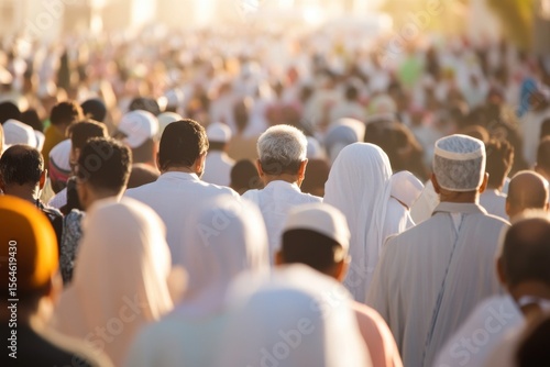crowd of muslim people walking