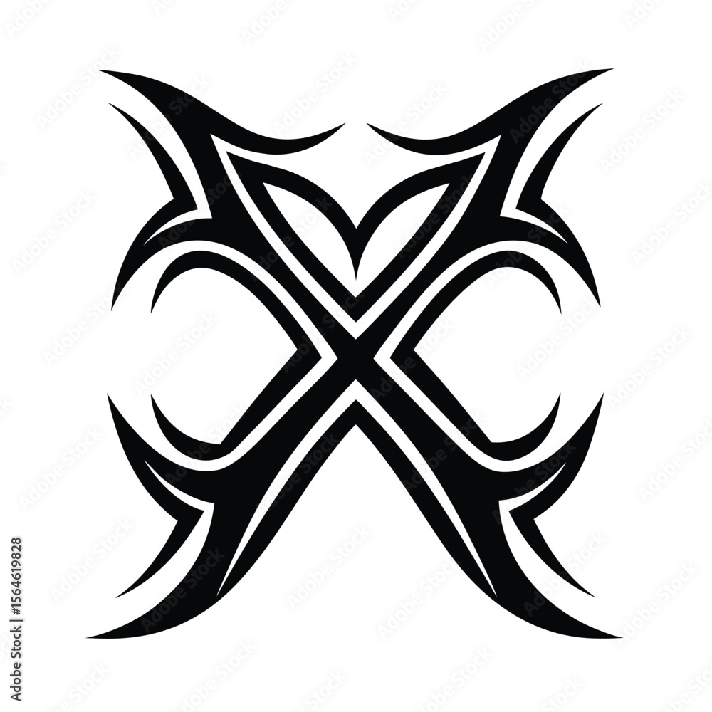 Obraz premium Abstract geometric symmetrical design black silhouette vector illustration