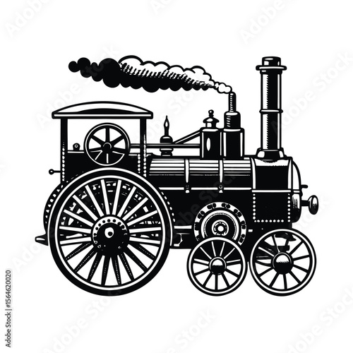 Vintage steam locomotive train engine black silhouette vector illustration