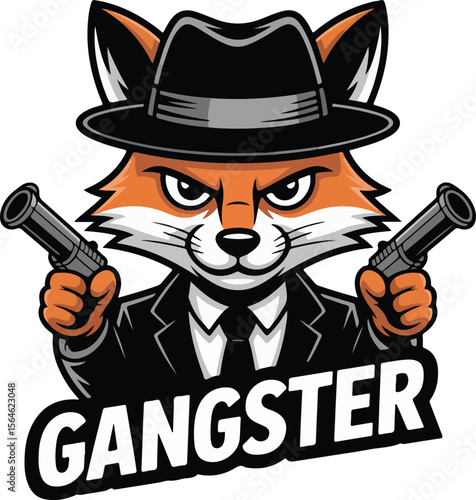 Gangster Fox with a hat, holding two guns transparent isolated vector