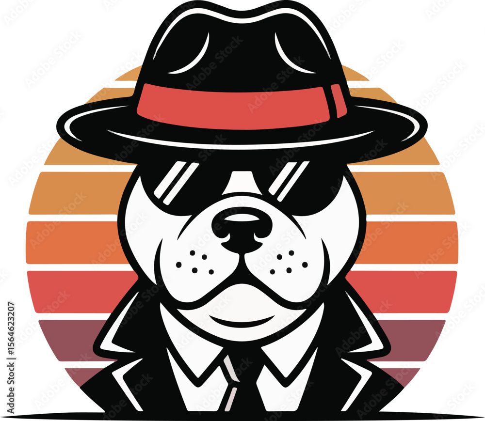 Fototapeta premium Cool Bulldog with Hat & Glasses transparent isolated vector