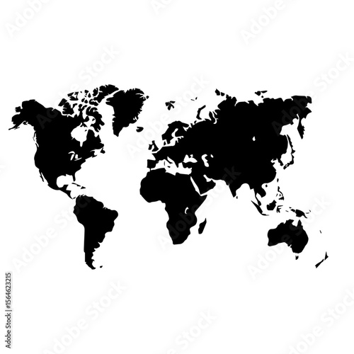 World Map Outline – Black and White Political Map of Continents with Country Borders