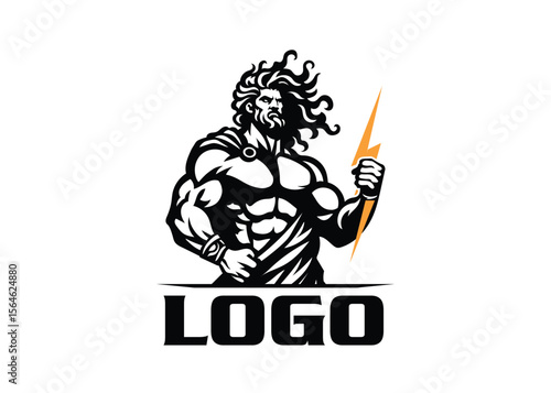 Greek God Zeus Mascot Logo – Muscular Thunder God Emblem for Fitness, Power, and Supplement