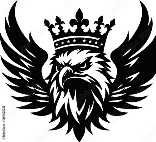 silhouette angry eagle with crown vector logo isolated on white background