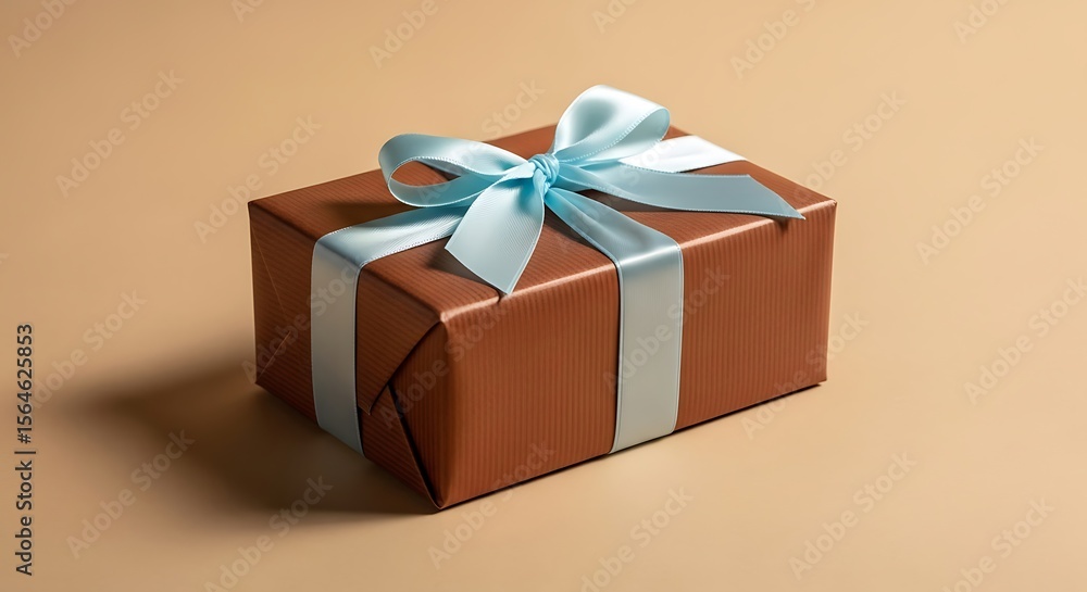 Obraz premium Brisk brown gift with skyblue bow