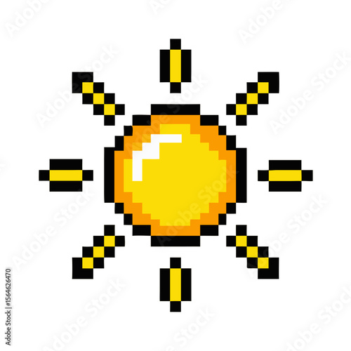 Pixel art sun icon with bright yellow rays
