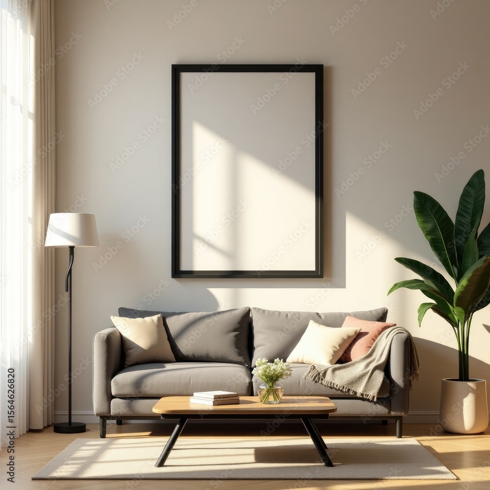 Obraz premium Modern Living Room Sunlit Interior Design Mockup