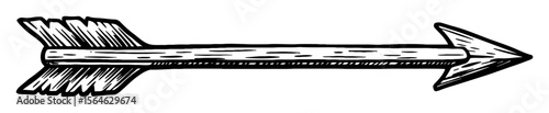 Classic Arrow Pointing Right Black and White Outline Line Art Drawing with Rustic Woodcut Style