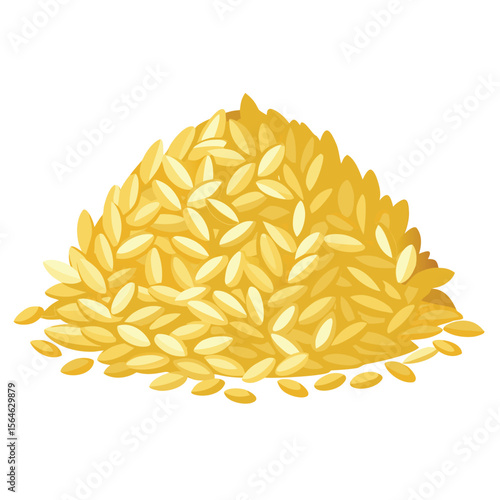 A small pile of rice grains, uncooked and pure, on a plain white surface, representing staple food and cooking ingredients