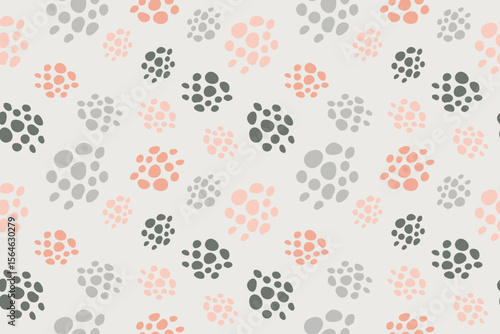 seamless abstract pattern featuring clusters of dots in pink and gray on a light background