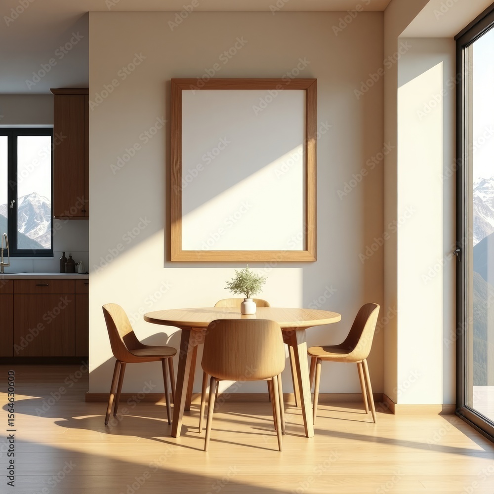 Fototapeta premium Modern Minimalist Dining Area Sunlit Apartment Interior Design