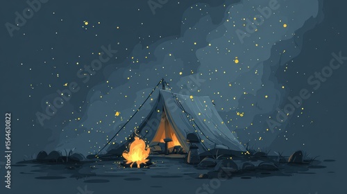 Campsite at night under a starry sky