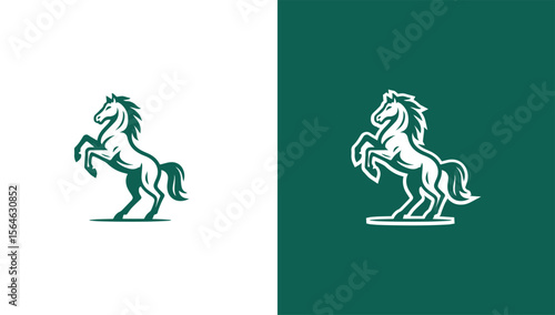 Rearing horse silhouette logo in minimalist vector style, generative ai