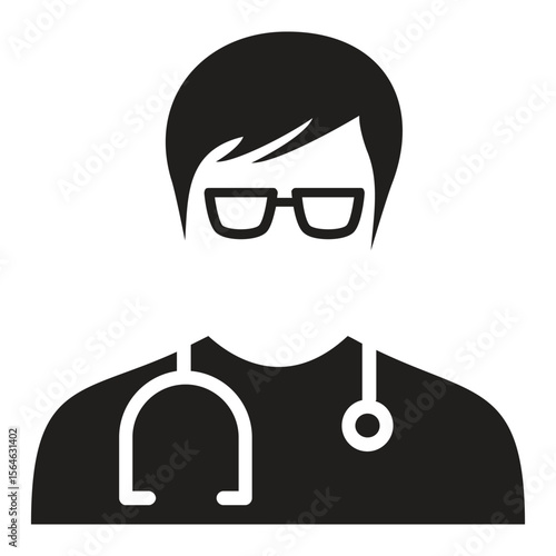 Stylized silhouette of a doctor wearing glasses with a stethoscope
