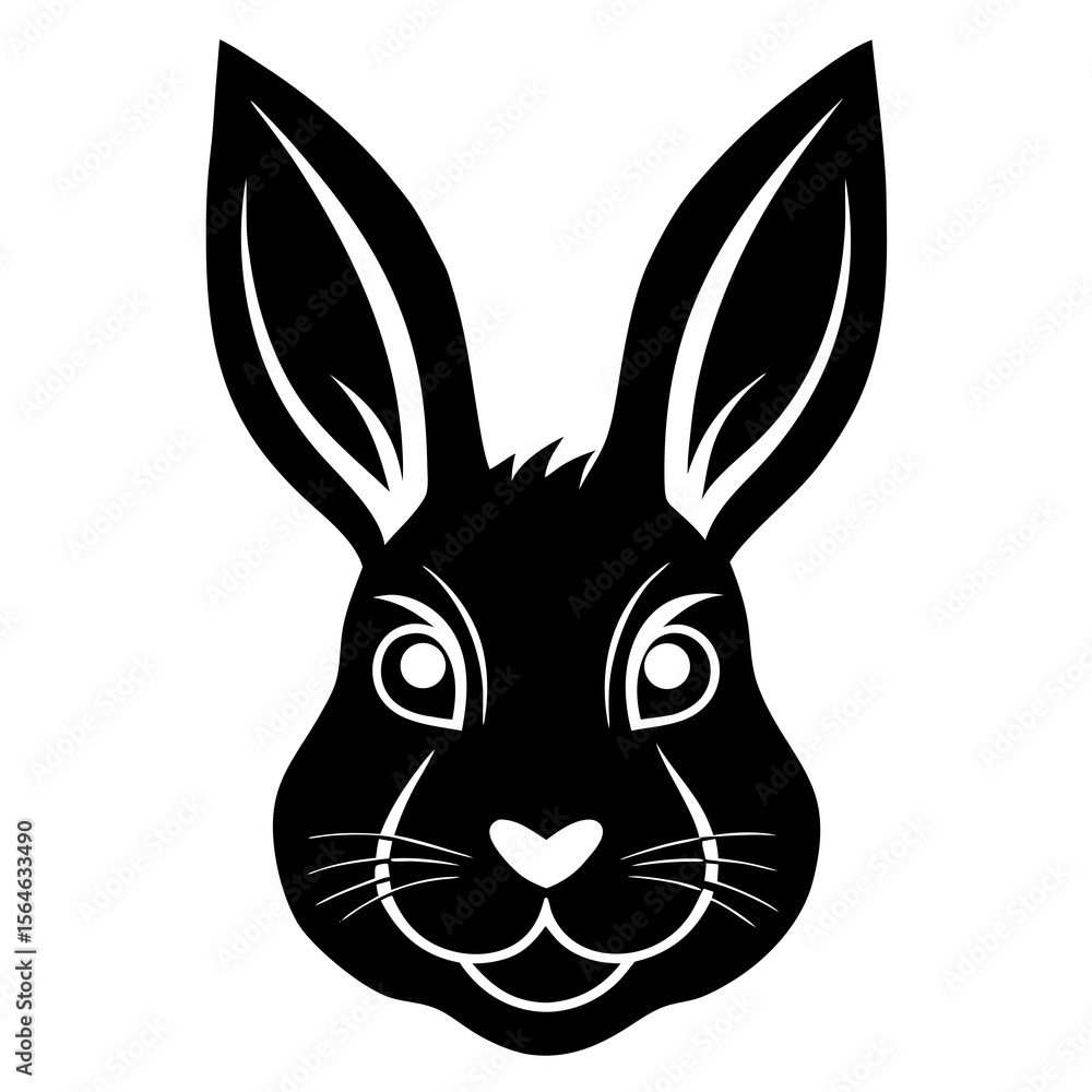 Fototapeta premium Rabbit Face Icon | Generative AI Vector & Linocut Silhouette Design
