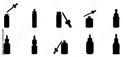 Fragrance oil isolated vector silhouette. Essential oils icon featuring dropper bottles Pipette dropper bottle, Vector illustration