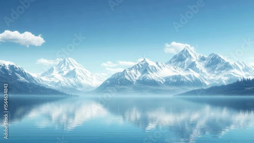Wallpaper Mural Snowy mountain range under clear blue sky with calm lake water reflecting peaks and clouds, showcasing stunning nature landscape and serene mountain reflection scene Torontodigital.ca