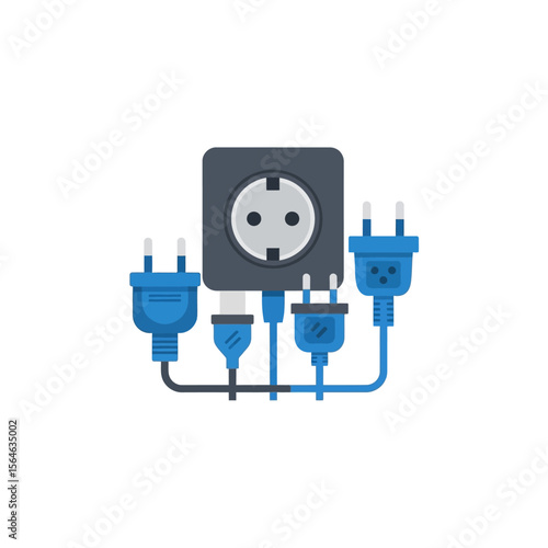 A stylized illustration of an electrical outlet with multiple plugs connected.