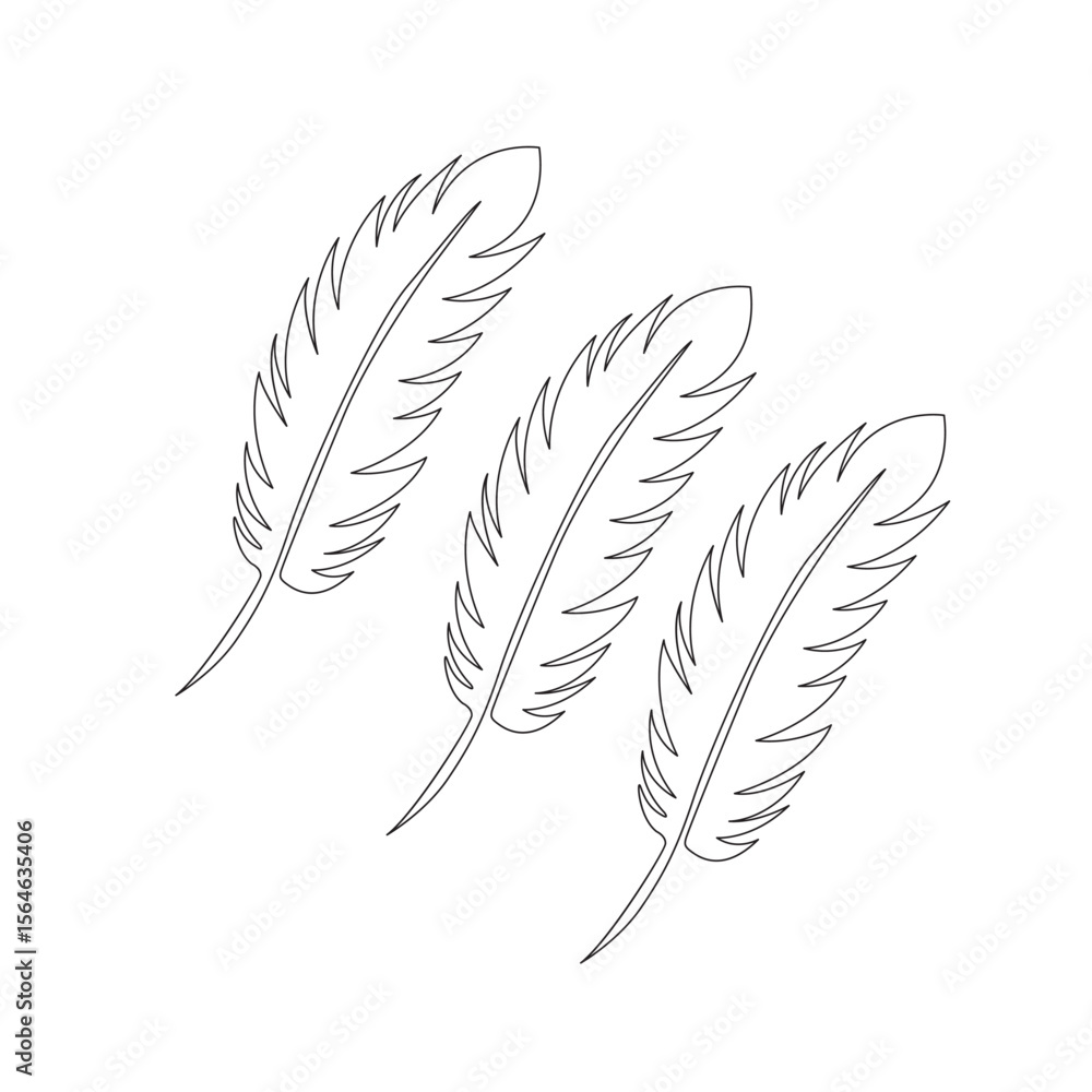Fototapeta premium Bird feather continuous single one line hand drawn to outline vector art illustration