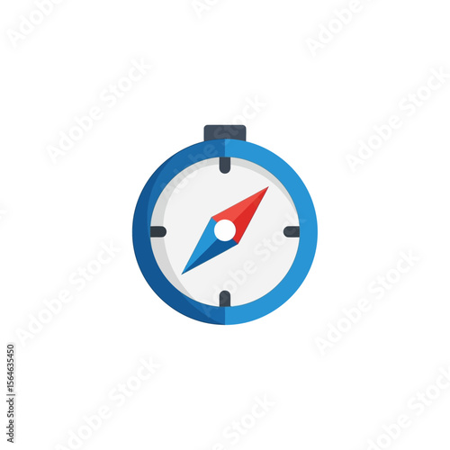 Simple Blue and Red Compass Pointing North for Navigation.