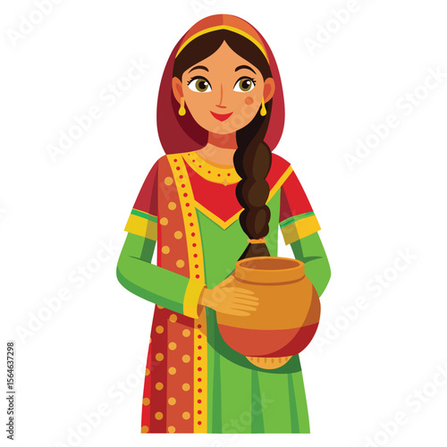A young Pakistani woman in a vibrant shalwar kameez, showcasing traditional culture and beautiful fashion