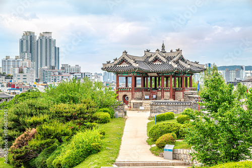 View at the Banghwasuryujeong Pavilion in the streets of Suwon town - South Korea