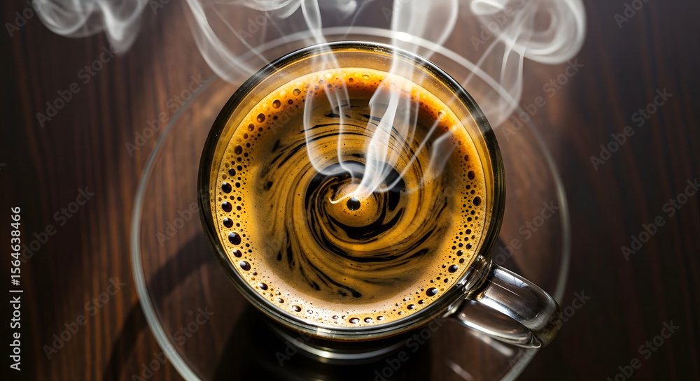 Overhead view of Intense Black Espresso with Sugar Dusting Overhead view of Intense Black Espresso with Sugar Dusting