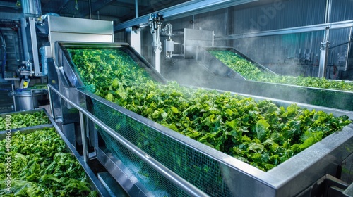 Modern vegetable blanching machine preparing fresh greens for freezing to preserve nutrients and color