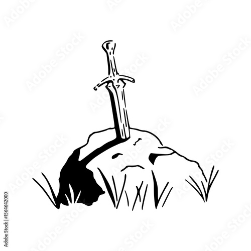 fantasy knight's sword embedded