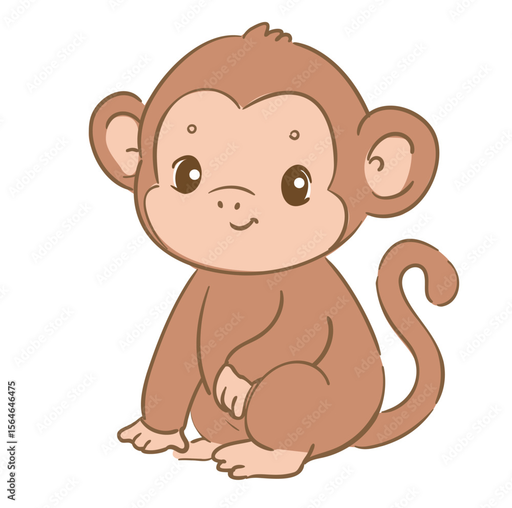 Cute baby monkey cartoon illustration, jungle animal for nursery kids, isolated on white background Cute baby monkey cartoon illustration, jungle animal for nursery kids, isolated on white background