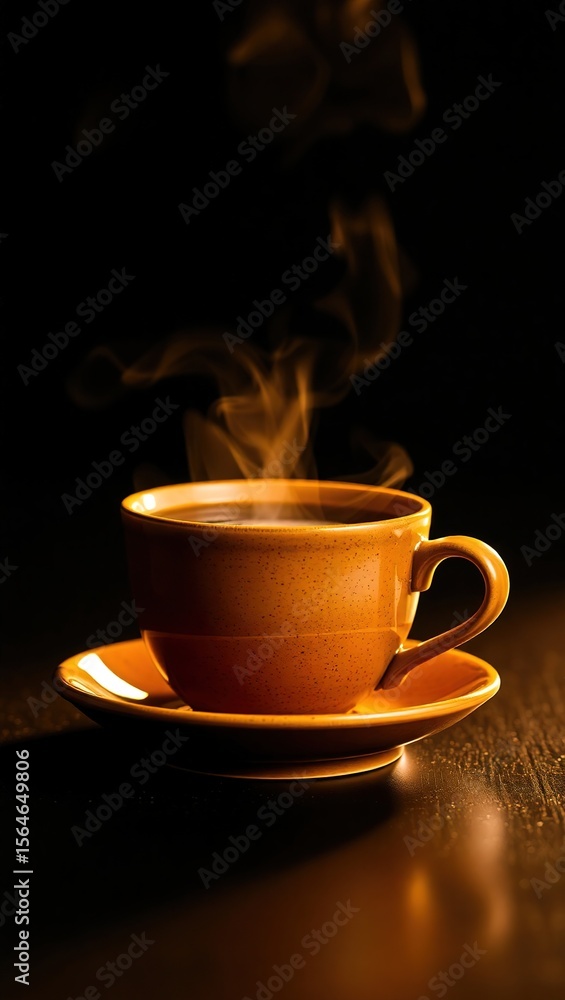 Close-up of a steaming brown tea cup on a speckled saucer. Warm lighting and soft steam stand out against a dark blurred background, creating a cozy and elegant atmosphere.
Close-up of a steaming brown tea cup on a speckled saucer. Warm lighting and soft steam stand out against a dark blurred background, creating a cozy and elegant atmosphere.