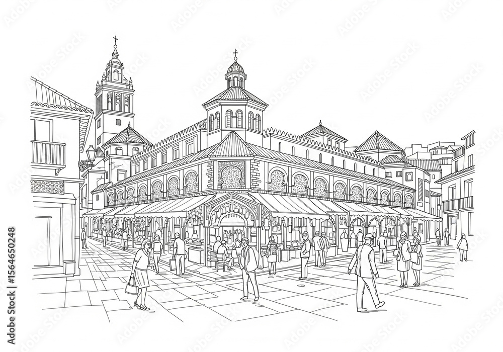 Fototapeta premium Alcaicería in Granada one line drawing