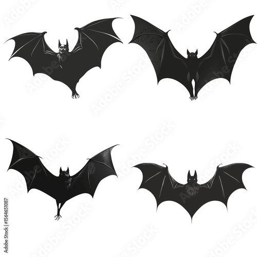 Set of black silhouette flying bat halloween vector image, isolated