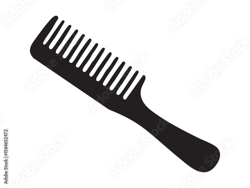 Black silhouette of hair comb isolated on white background, graphic illustration. concept of grooming, beauty tool, hair care, styling accessory, salon, personal care, fashion