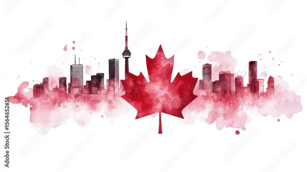 Fototapeta premium Title: Vibrant Watercolor Illustration for Canada Day Celebration Isolated on White Background