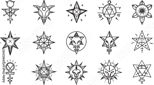 Set of Satanic Symbols in Black Ink Vector