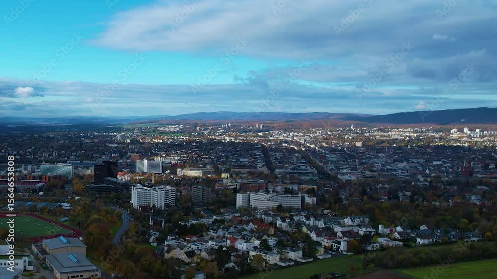 Aerial view around the old city of Wiesbaden in Germany on a cloudy noon in autumn Aerial view around the old city of Wiesbaden in Germany on a cloudy noon in autumn