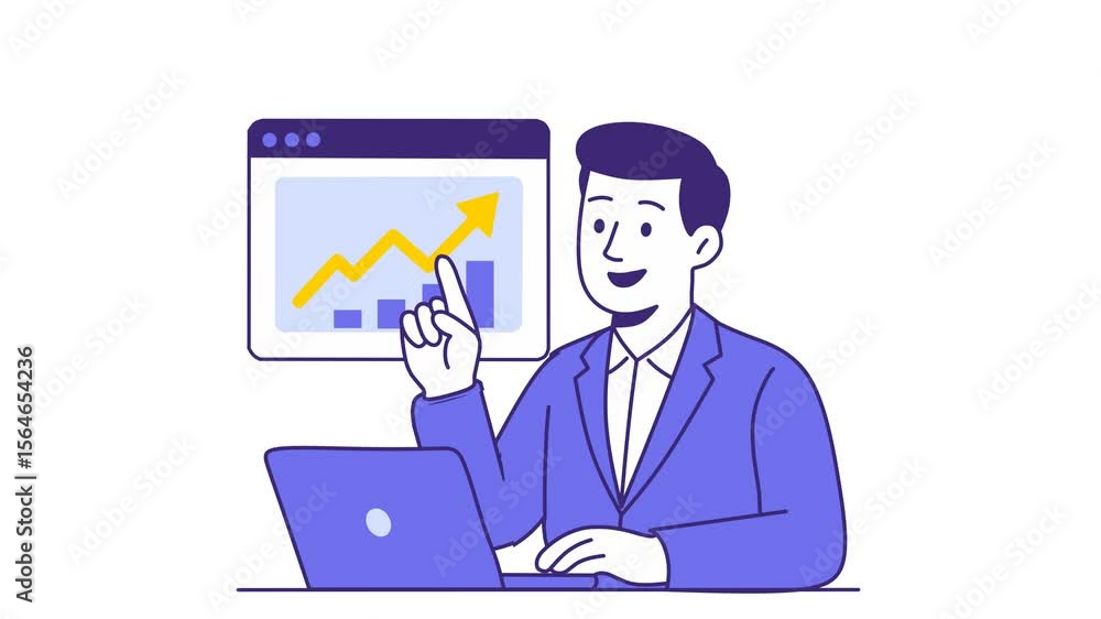 Businessman Presenting Growth Trends with Graph on Screen Businessman Presenting Growth Trends with Graph on Screen
