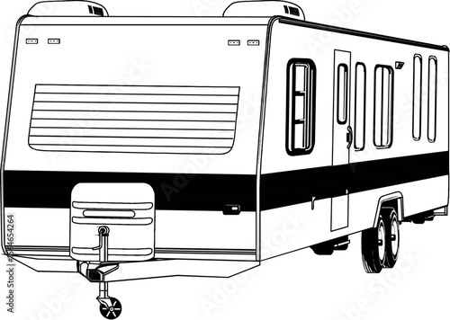 RV, travel trailer, camper, motor home, line art, black and white, illustration, recreational vehicle, fifth wheel, van camper, vintage RV 8