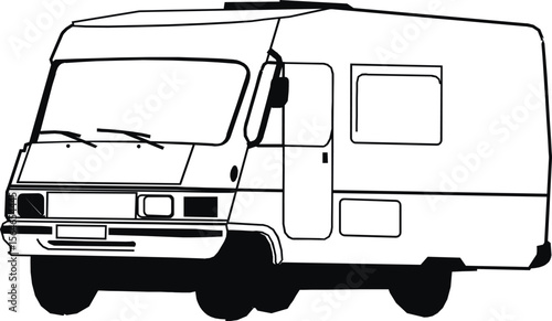 RV, travel trailer, camper, motor home, line art, black and white, illustration, recreational vehicle, fifth wheel, van camper, vintage RV15