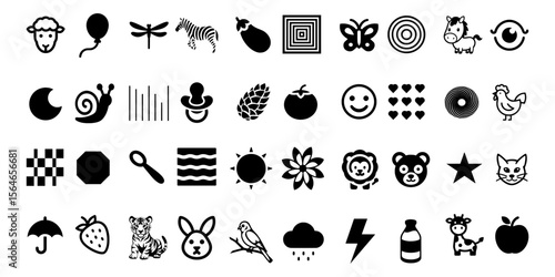 Vector Set of black and white Baby Vision Stimulus Icons