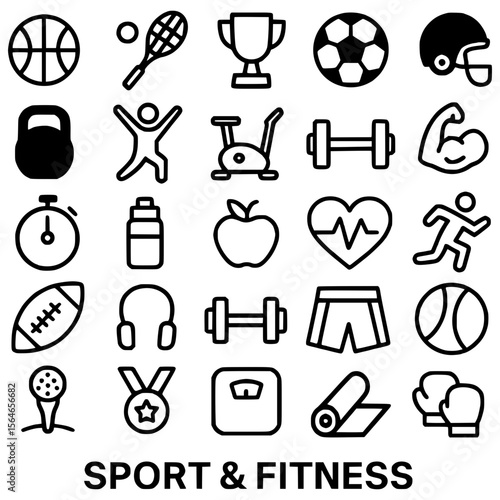 Sport Fitness Line Icons Set